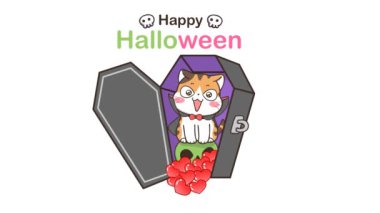 Cadılar Bayramı teması için Tabuttaki Kedi Canlandırması 