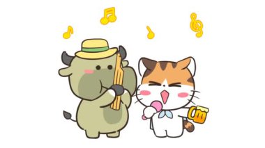 Animasyon Şarkı Söyleyen Kedi Geleneksel Isan Halk Şarkısı