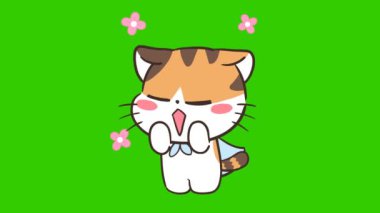 Pembe Çiçekli Animasyon Utangaç Kedi