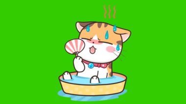 Sıcak bir günde Animasyon Kediler Suda Serinliyor