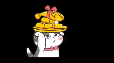 Japon Balığı Tepsisiyle Animasyon Gri Kedi 