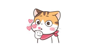 Animasyon Kedi Kalp Şeklinde Öpücük Esiyor