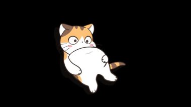 Animasyon Küçük Kedi Havuçla Göbeğini Gösteriyor