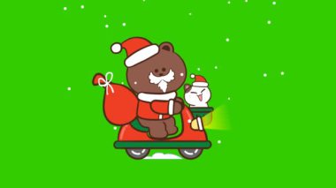 Animasyon Noel Baba Bir Kediyle Motosiklete Biniyor 