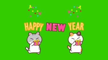 Mutlu Yeni Yıl Tabelasıyla Hediye Tutan Sevimli Kedi