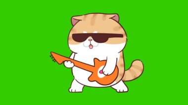 Güneş gözlüğü takan Elektrikli Gitar çalan Animasyon Komik Kedi
