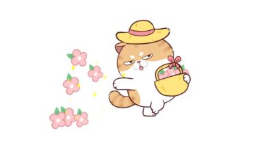 Şapka Giyen, Sepet Tutan, Çiçek Atan Komik Kedi