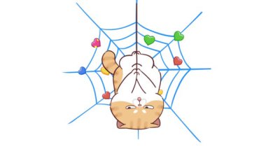  Örümcek Ağı 'nda Ters Asılı Komik Kedi Canlandırması
