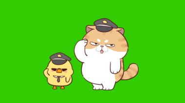 Polis Şapkası Giyen Animasyon Komik Kedi