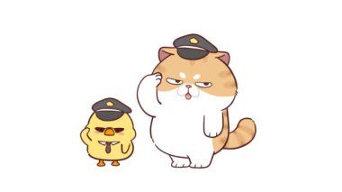 Polis Şapkası Giyen Animasyon Komik Kedi