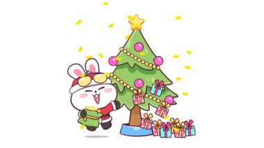Noel Baba Giysisi Dağıtım Hediyeleri Noel Ağacı Tarafından Canlandırılmış Tavşan
