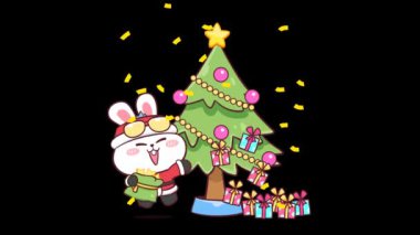 Noel Baba Giysisi Dağıtım Hediyeleri Noel Ağacı Tarafından Canlandırılmış Tavşan