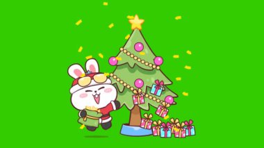 Noel Baba Giysisi Dağıtım Hediyeleri Noel Ağacı Tarafından Canlandırılmış Tavşan