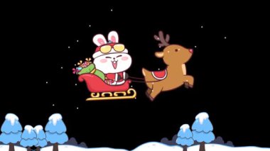 Şenlikli Ren Geyiği Uçuşu - Noel Baba Kostümlü Canlı Tavşan