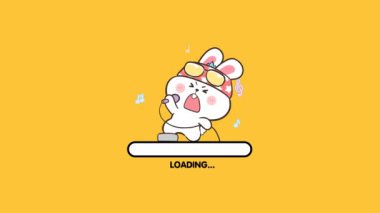 Sarı Ekran Arkaplanı 'nda Çizgi Film Animasyon Videosu Yükleniyor: Müzik Teması: 124; Şarkı Söyleyen Tavşan: 124; İndirme Süreci, Önyükleme Animasyon Web Tasarım Şablonu. Kusursuz Döngü Canlandırması 4K