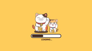 Sarı Ekran Arkaplanı 'nda Çizgi Film Animasyon Videosu Yükleniyor: Ticari Tema: 124; Şanslı Kedi: 124; İndirme Süreci, Önyükleme Web Animasyon Şablonu. Kusursuz Döngü Canlandırması 4K