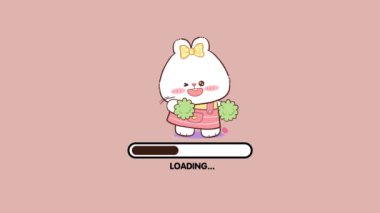 Pembe Ekran Arkaplanı 'nda Çizgi Film Animasyon Videosu Yükleniyor: Müzik Teması: 124; Dans Eden Kutup Ayısı: 124; İndirme Süreci, Önyükleme Web Animasyon Şablonu. Kusursuz Döngü Canlandırması 4K