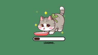 Yeşil ve Yeşil Ekran Arkaplanı 'nda Çizgi Film Animasyon Videosu Yükleniyor: 124; Kedi Teması: 124; Süt İçen Kedi: İndirme Sütü, Preloader Animasyon Web Tasarım Şablonu. Kusursuz Döngü Canlandırması 4K