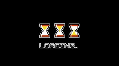 Retro kum saati pikseli çubuk animasyonu yükleme, Siyah Arkaplan ve döngü canlandırması.