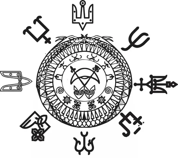 Scythian tattoo design with the coats of arms of the Princes of Rus' tattoo