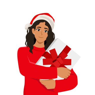 Noel hediyesi olarak Noel Baba şapkası takıyorsun. Düz vektör çizimi beyaz arkaplanda izole edildi