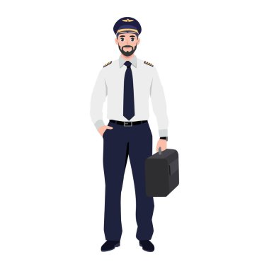 Üniformalı genç pilot. Düz vektör Karakteri çizimi