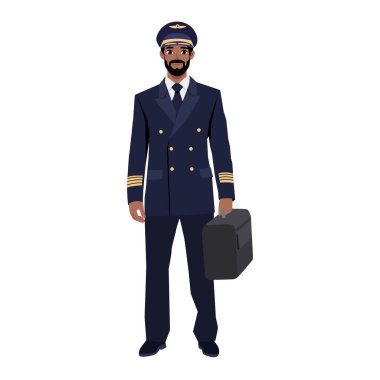 Kaptan pilot adam. Düz vektör Karakteri çizimi