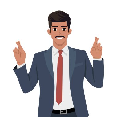 Genç kendine güvenen işadamı şans diliyor. Düz Vektör Karakteri İzole Edildi.