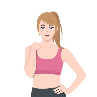 Gülümseyen kadın koç ayakta duruyor. Hoş geldin. Düz vektör Karakteri Çizimi