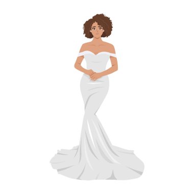 Moda elbisesi içindeki güzel kadın ya da kokteyl partisi, etkinlik. Düz vektör karakter çizimi