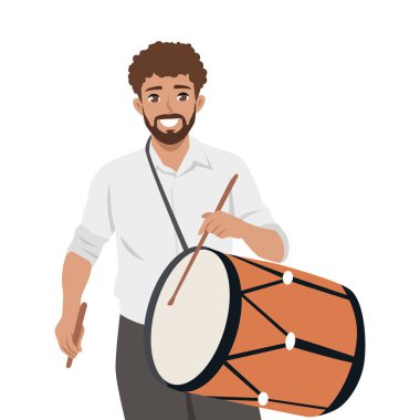 Man playing a African traditional drum Djembe with drumsticks. Flat vector Character Illustration clipart