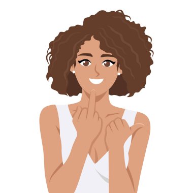 Kendine güvenen kadın cesur tavır sergiliyor. Düz Vektör karakter çizimi