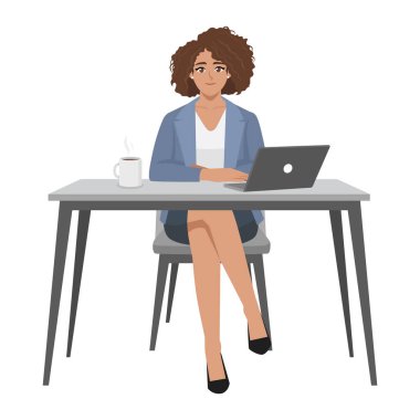 Masasında odaklanmış bir iş kadını. Düz Vektör karakter çizimi