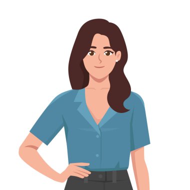 Akıllı Gündelik Giyimli Kendine Güvenen Kadın. Düz Vektör karakter çizimi