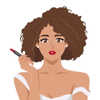 Kırmızı ruj süren bir kadın. Düz Vektör karakter çizimi