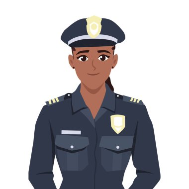 Siyah üniformalı kadın polis memuru. Düz Vektör karakter çizimi