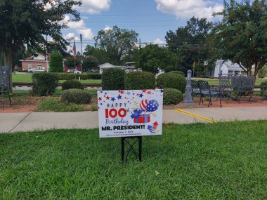 Plains, Georgia, USA - September 22, 2024: Sign at Plains, GA Train Depot says 