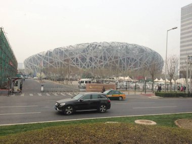 Chaoyang, Beijing, China - March 22, 2017: Beijing National Stadium designed and used for 2008 Summer Olympics, 2022 Winter Olympics and both Paralympics. clipart