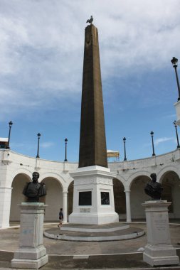 Panama City, Panama - December 02, 2016: Iconic Monument to the Panama Canal (Monumento al canal de Panama) with busts of engineers Armand Reclus and Lucien Bonaparte-Wyse. clipart