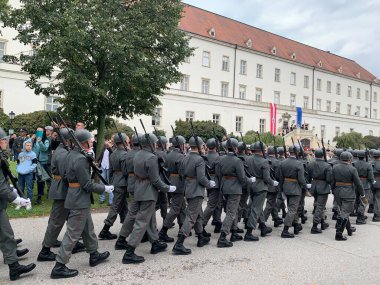 Wiener Neustadt, Lower Austria - September 27, 2025: Ceremonial marching in of Austrian Armed Forces officer cadets during 