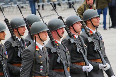 Wiener Neustadt, Lower Austria - September 27, 2025: Ceremonial marching in of Austrian Armed Forces officer cadets during 