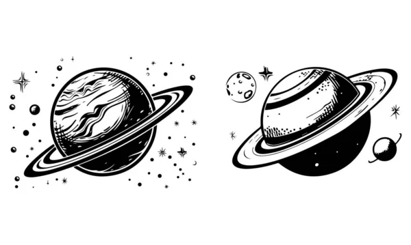 Set of space objects: planets, stars. Hand drawn vector.