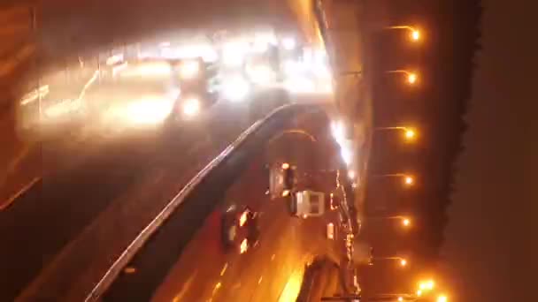 Vertikální Video Timelapse Automobilů Pohybujících Podél Noční Zimní Dálnice Večerní — Stock video