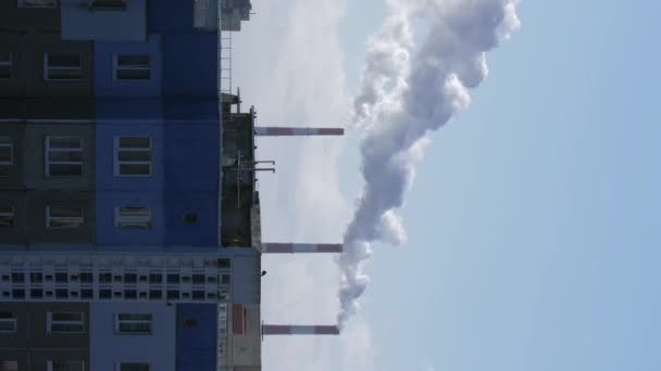 Vertical Video Timelapse Smoke Chimney Thermal Power Plant Air Pollution — Stock Video