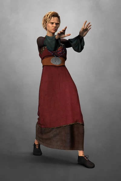 Beautiful woman wearing a medieval fantasy style dress in a casting pose