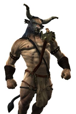 Close up render of a fierce Minotaur standing confidently with clenched fists.
