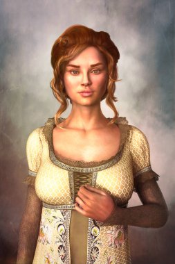 Painterly head and shoulders portrait of a Regency style woman