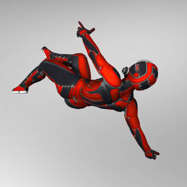 Male astronaut character in a space suit falling or floating in zero gravity