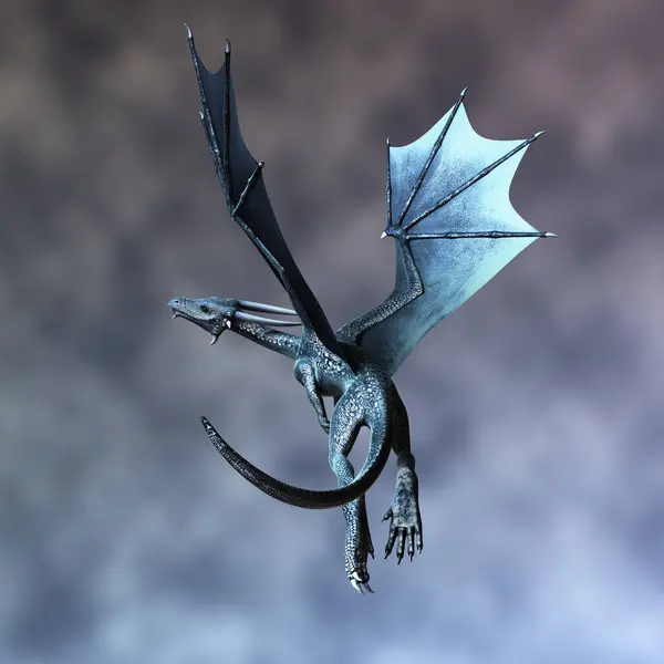 stock image Rear view 3D render of a flying dragon. One of a series.