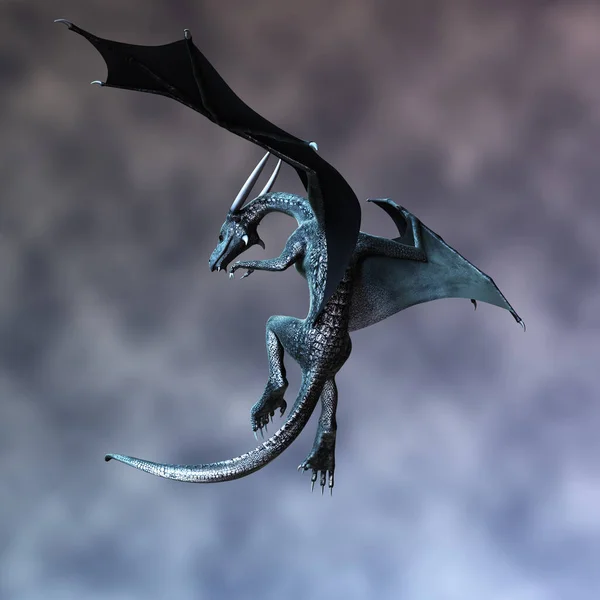 Horned Dragon Flygning Bakre Bildåtergivning Serie — Stockfoto